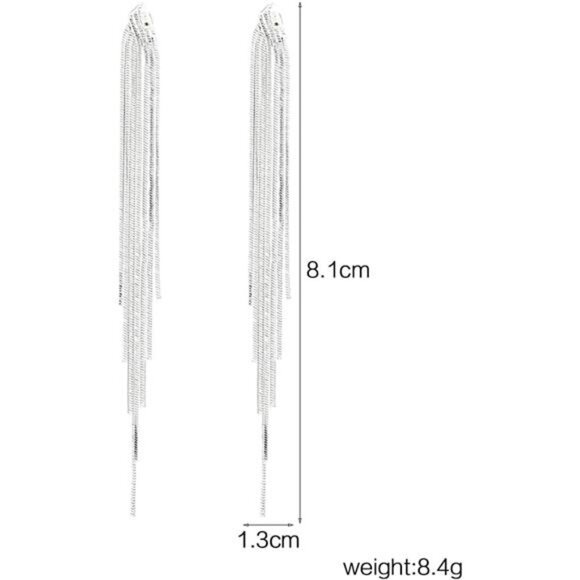 Gold Long Dangle Drop Earrings for Woman,Punk Sleek Metal Chain Tassel - Picture 9 of 14